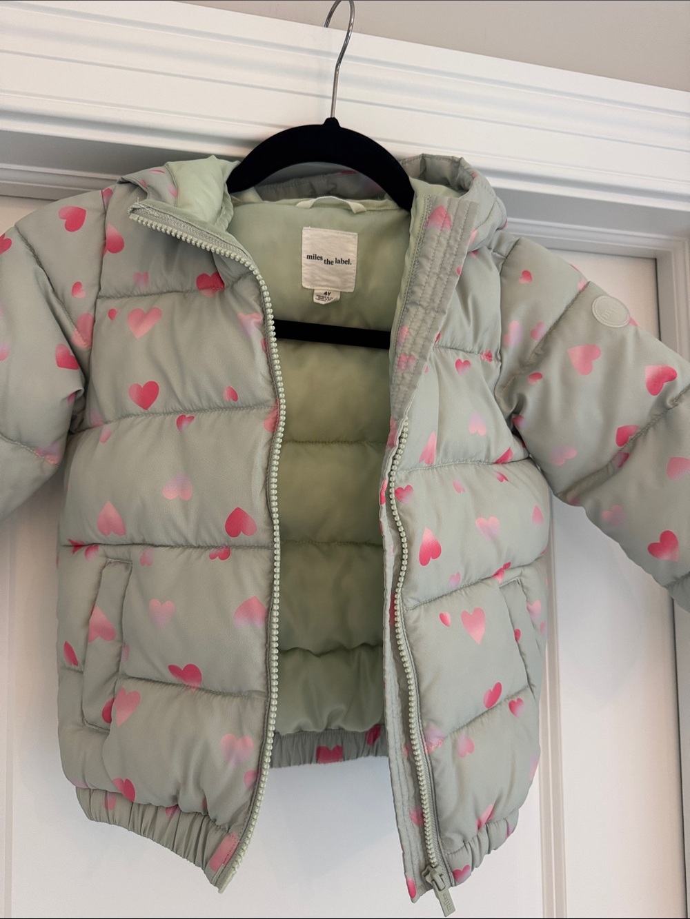 Kids Mint Green Heart Puffer Jacket with Hood